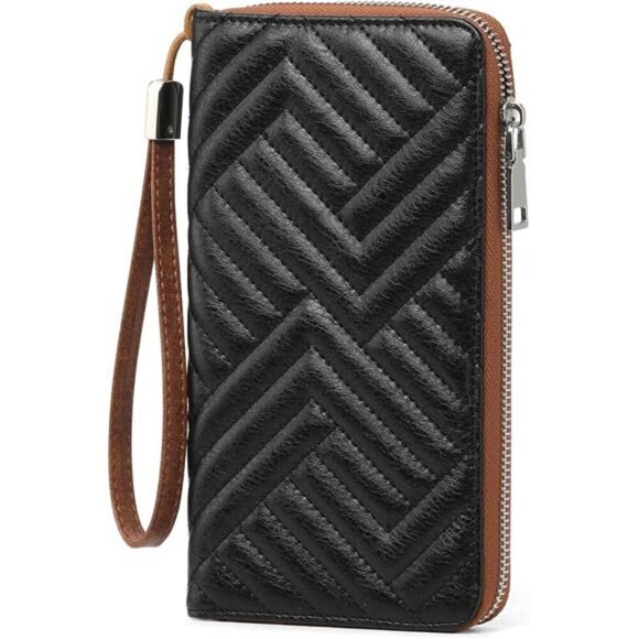 Womens Wallet Vegan Leather Large Capacity Black Brown - Picture 1 of 6